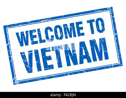 Vietnam blue square bienvenue grunge stamp isolés Banque D'Images