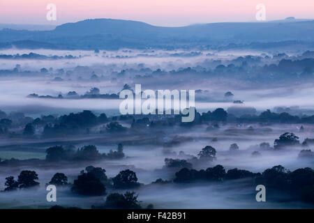 Un matin brumeux dans la vallée de Blackmore, Dorset, England, UK Banque D'Images