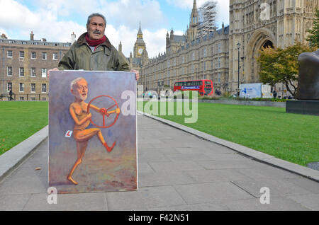 Londres, Royaume-Uni. 14 octobre, 2015. Artiste satyrique Kaya Mar à l'extérieur de la Chambre du Parlement, le nouveau leader travailliste Jeremy Corbyn, a pris part à la deuxième Questions au Premier ministre à l'intérieur de crédit : PjrNews/Alamy Live News Banque D'Images