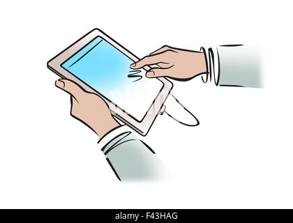 Illustration de businessman's hands holding digital tablet Banque D'Images