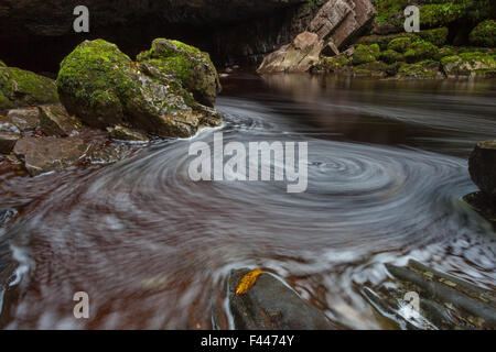 Mousse en spirale sur la rivière Mellte à l'entrée de grottes Porth yr Ogof à Brecon, Nouvelle-Galles du Sud Banque D'Images