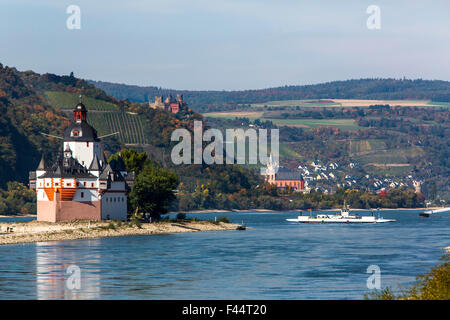 Le château Burg Pfalzgrafenstein, près de Kaub au milieu de Rhin, le site du patrimoine mondial de l'Unesco de la vallée du Haut-Rhin moyen Banque D'Images