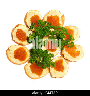 Tartelettes avec du caviar rouge Banque D'Images