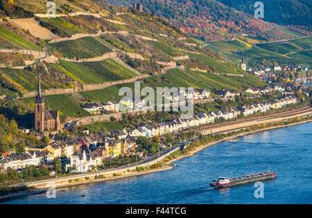 Village dans la région du Rheingau Lorchhausen, site du patrimoine mondial de l'Vallée du Haut-Rhin moyen, Allemagne Banque D'Images