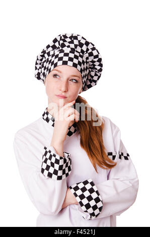 Femme chef isolated on white Banque D'Images