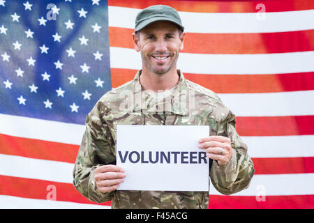 Soldat américain recrutement holding sign Banque D'Images