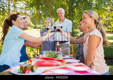 Professionnels Seniors toasting avec leur famille Banque D'Images