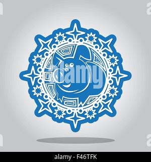 Avec un contour de flocon le cochon sur le zodiaque chinois signes. Une carte pour le nouvel an et l'invitation à une maison de vacances. Il vecteur Illustration de Vecteur