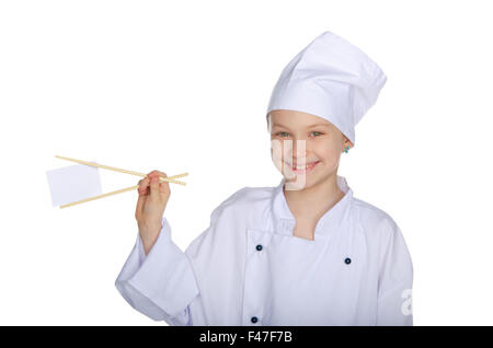 Chef holding chopsticks page blanche Banque D'Images