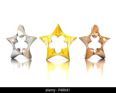 3d abstrait stars - or, argent, bronze Banque D'Images