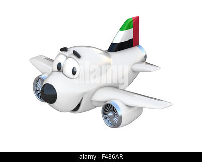 Cartoon avion avec un visage souriant - Emirats Arabes Unis drapeau Banque D'Images