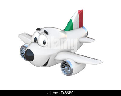 Cartoon avion avec un visage souriant - drapeau italien Banque D'Images