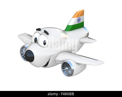 Cartoon avion avec un visage souriant - drapeau de l'Inde Banque D'Images