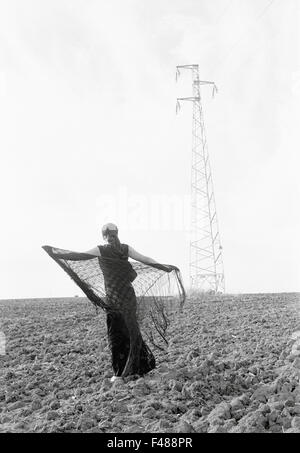 Modèle féminin en robe longue sur un champ, l'Espagne. Banque D'Images