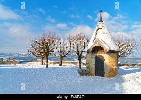 Gruyère, SUISSE - 31 décembre 2014 : Château de Gruyères dans la ville de Gruyères, Fribourg, Suisse. Banque D'Images