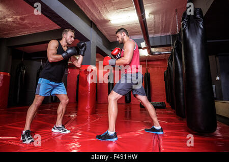 Deux hommes exerçant ensemble de boxe Banque D'Images