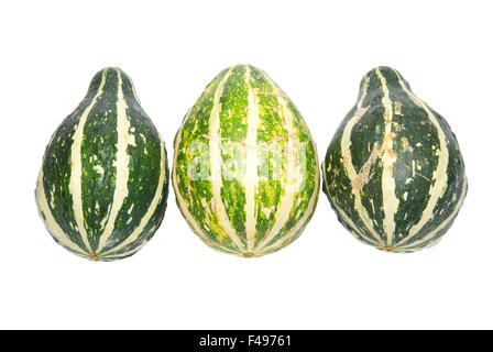 Trois citrouilles vert isolé sur blanc. Banque D'Images