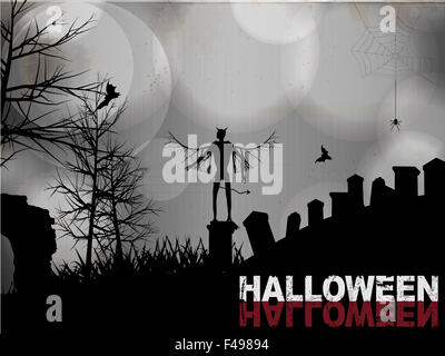 Halloween fond noir et blanc avec une pierre tombale sur Devil Banque D'Images