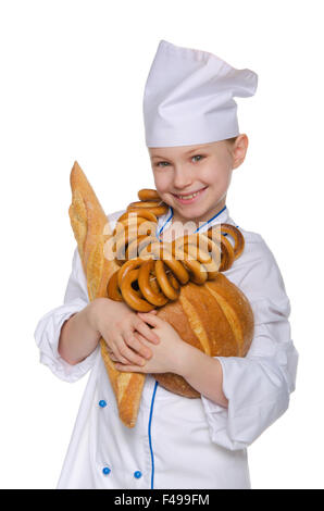 Cook rire avec du pain et bagels Banque D'Images