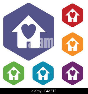 Love house rhombus icons Banque D'Images