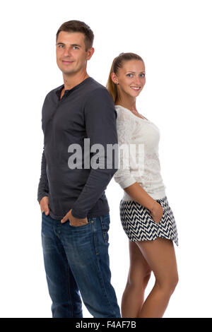 Beau jeune couple on white Banque D'Images