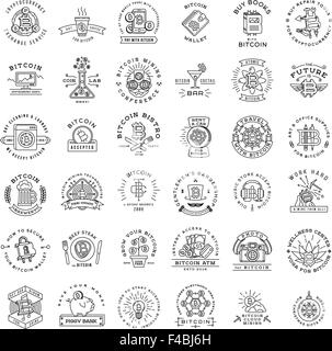 Modèles de logo Bitcoin big set. Badge Cryptocurrency collection. Les icônes de l'argent numérique. Contours vecteur conception de pièce. Illustration de Vecteur