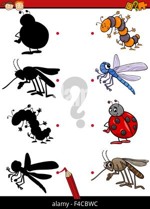 Cartoon Illustration de l'éducation jeu des ombres d'enfants d'âge préscolaire avec les insectes Illustration de Vecteur