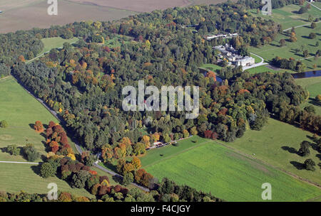 Vue aérienne de Perrow Thorp Arboretum près de Bedale, North Yorkshire, UK Banque D'Images