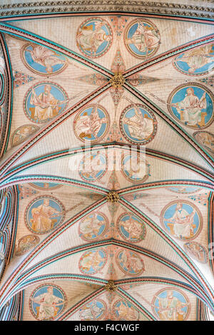 Plafond de la cathédrale de Salisbury, une cité médiévale de style gothique du xiiie siècle lieu de culte chrétien construit dans le sud de l'Angleterre. Banque D'Images