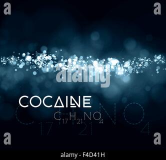 La cocaïne en poudre avec les formules chimiques. Illustration de Vecteur