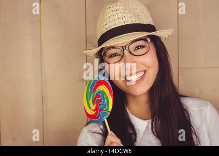 Jolie hipster avec chapeau et Lucette Banque D'Images