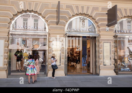 Boutique de mode Longchamp, Rue Graben, Vienne, Autriche, Banque D'Images