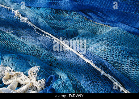 L'Espagne, Îles Baléares, Mallorca, Close-up de filet de pêche au port de Mao. Tailles disponibles (grand format) Banque D'Images