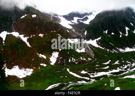 Vue aérienne de la forêt nationale de Tongass à Juneau, en Alaska, sur le chemin du Glacier de Mendenhall Banque D'Images