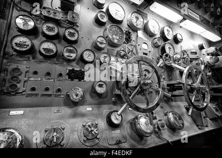 Les commandes du moteur à bord du USS Midway à San Diego, CA Banque D'Images