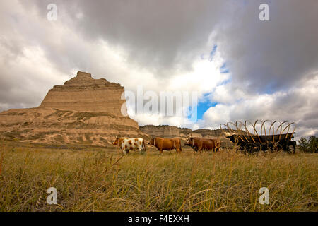 Scott's Bluff dans l'actuelle New York, s'élevant à 800 pieds au-dessus des plaines, a été le premier paysage vertical émigrants sur l'Oregon Queue rencontrés. Aujourd'hui un Monument National. Tailles disponibles (grand format) Banque D'Images