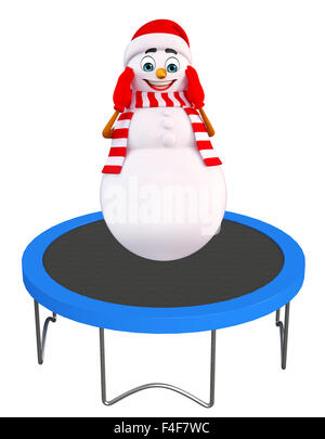 Rendu 3d illustration de bonhomme avec trampoline jumping bed Banque D'Images