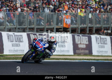 Circuit du Grand Prix de Phillip Island, en Australie. 18 octobre, 2015. La Race. Jorge Lorenzo, Movistar Équipe MotoGP Yamaha. Lorenzo a terminé la course deuxième derrière sa compatriote espagnol rider Marc Marquez. Credit : Russell Hunter/Alamy Live News Banque D'Images