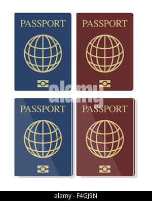 Vector set de bleu et rouge des passeports biométriques avec globe, eps10, isolé sur fond blanc Banque D'Images