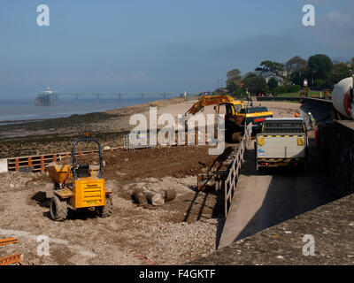 Les travaux sur le projet de restauration du lac marin Clevedon, Clevedon, Somerset, UK Banque D'Images