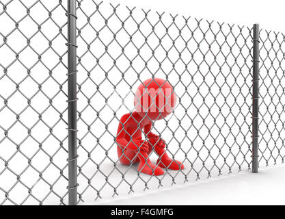 Chainlink fence et l'homme. Image avec clipping path Banque D'Images