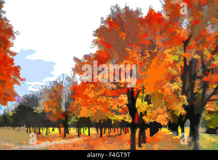 Paysage d'automne d'art comme la peinture à l'huile. Grunge photo montrant des arbres. Banque D'Images