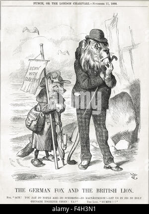 L'allemand Fox & British Lion l'esclavage. John Tenniel Punch cartoon 1888 Banque D'Images