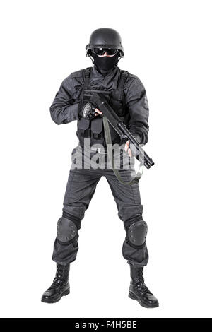 Agent de police avec fusil Banque D'Images