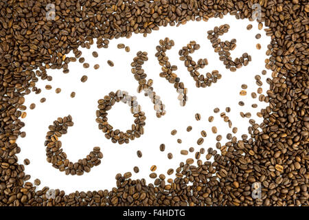 Parole le café fait de grains de café sur fond blanc Banque D'Images