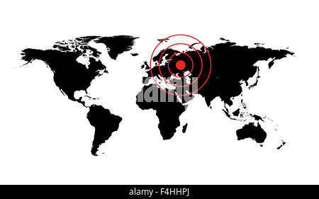 En cas de danger de l'Ukraine. Carte du monde illustration avec cirles rouge signe d'accident Banque D'Images