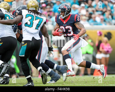 Jacksonville, FL, USA. 18 Oct, 2015. Running back des Houston Texans Arian Foster (23) durant le 1er semestre entre l'action jeu NFL Houston Texans et les Jacksonville Jaguars à l'EverBank Field à Jacksonville, FL. Romeo T Guzman/CSM. Credit : csm/Alamy Live News Banque D'Images