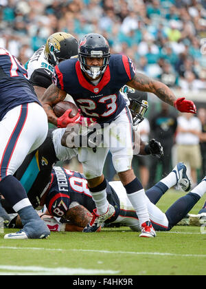 Jacksonville, FL, USA. 18 Oct, 2015. Running back des Houston Texans Arian Foster (23) durant le 1er semestre entre l'action jeu NFL Houston Texans et les Jacksonville Jaguars à l'EverBank Field à Jacksonville, FL. Romeo T Guzman/CSM. Credit : csm/Alamy Live News Banque D'Images