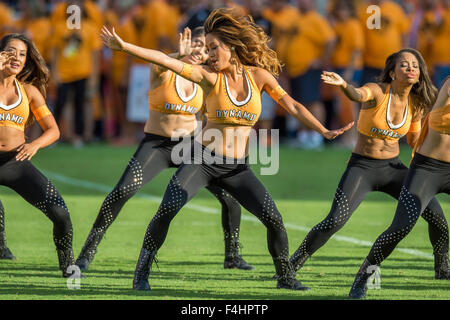 Houston, Texas, USA. 18 Oct, 2015. La prestation de l'équipe de danse filles Dynamo pendant la mi-temps d'un match entre la MLS Houston Dynamo et les Sounders de Seattle au stade BBVA Compass à Houston, TX sur Octobre 18, 2015. Credit : Trask Smith/ZUMA/Alamy Fil Live News Banque D'Images