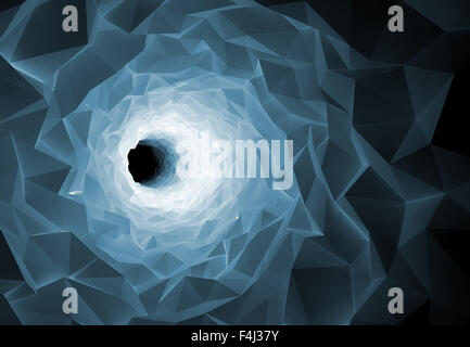 En ce qui concerne l'intérieur du tunnel noir avec surface polygonale chaotique et de néon bleu. Digital 3d illustration Banque D'Images